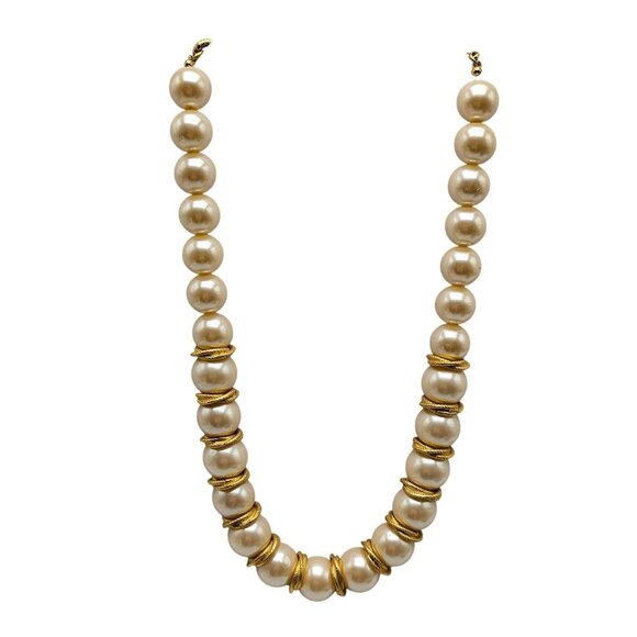 Vintage Gold Tone Faux Pearl Necklace With Twist Details - Picture 1 of 6